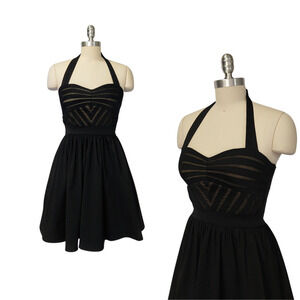Vintage Y2K City Triangles Little Black Halter Dress Size 5 XS Fit & Flare Mini